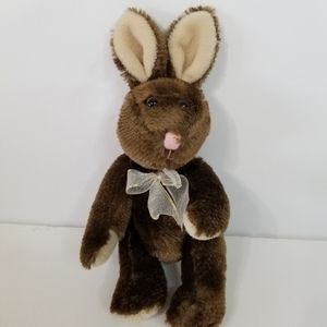 Golden Bear Co Chocolate Easter Bunny Glitter Bow Plush Stuffed Animal Toy 8" In